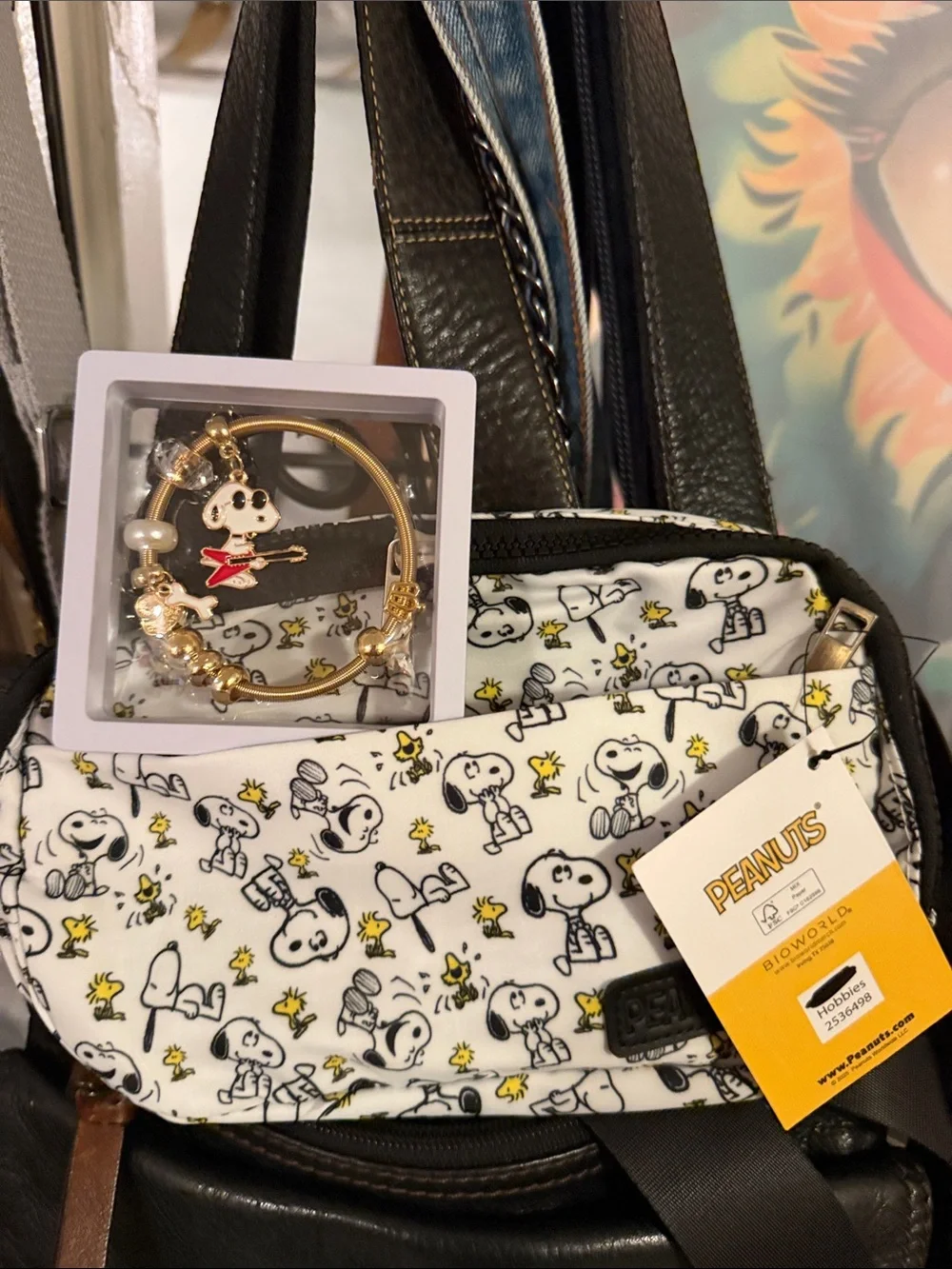 Peanuts Kids Accessories White Snoopy & Woodstock Crossbody w/Snoopy Bracelet
